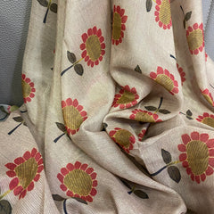 Tabi silk khakhi coloured fabric with flowers - 1.5 Meter in stock