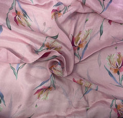 Pastel Watercolor floral print on Pure Chinon fabric