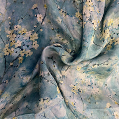 All over aesthetic floral print on Chinon chiffon Per meter (blue )