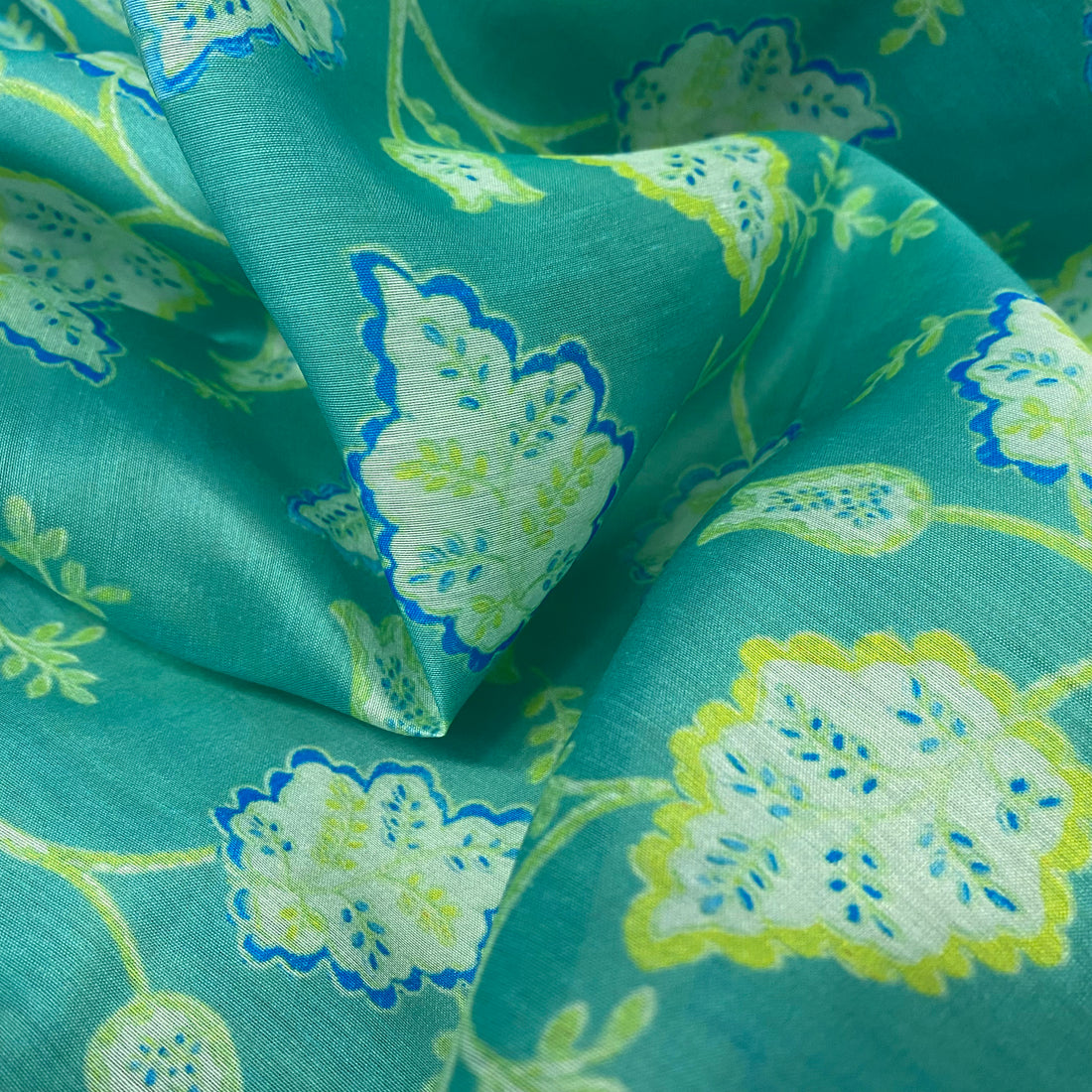 All over Sophisticated Leaf kalamkari Print on Chanderi Fabric per meter