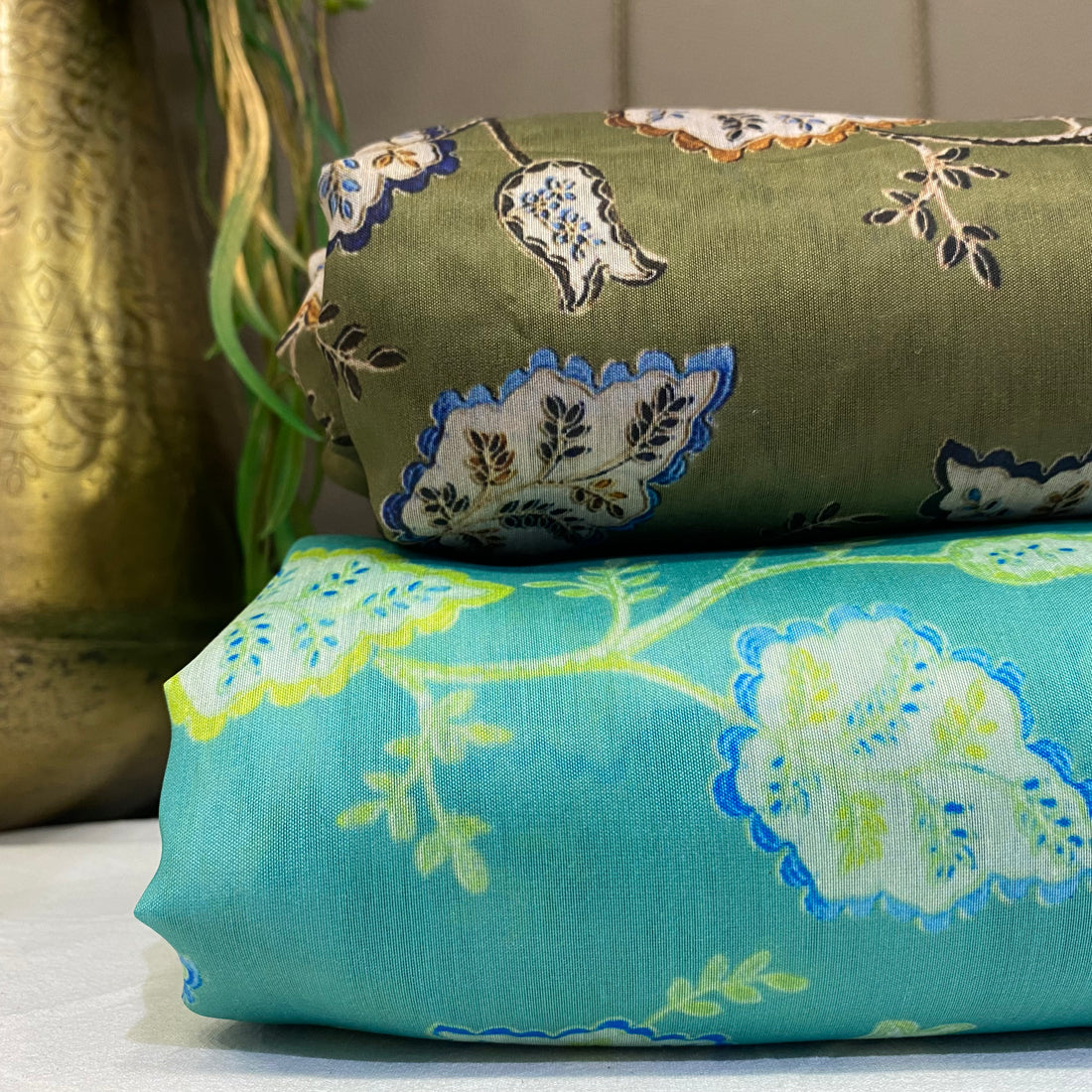 All over Sophisticated Leaf kalamkari Print on Chanderi Fabric per meter