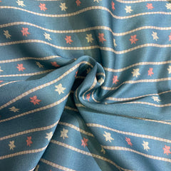 Royal floral print with contrasting stripes bottom on Linen Satin, Per meter price