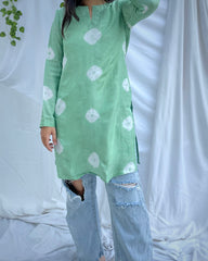 Best Seller Light Green Pure Muslin Bandhani Kurta | Tye & Dye | Indiefab