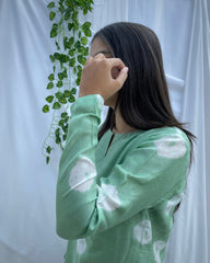 Best Seller Light Green Pure Muslin Bandhani Kurta | Tye & Dye | Indiefab