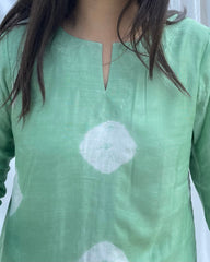 Best Seller Light Green Pure Muslin Bandhani Kurta | Tye & Dye | Indiefab