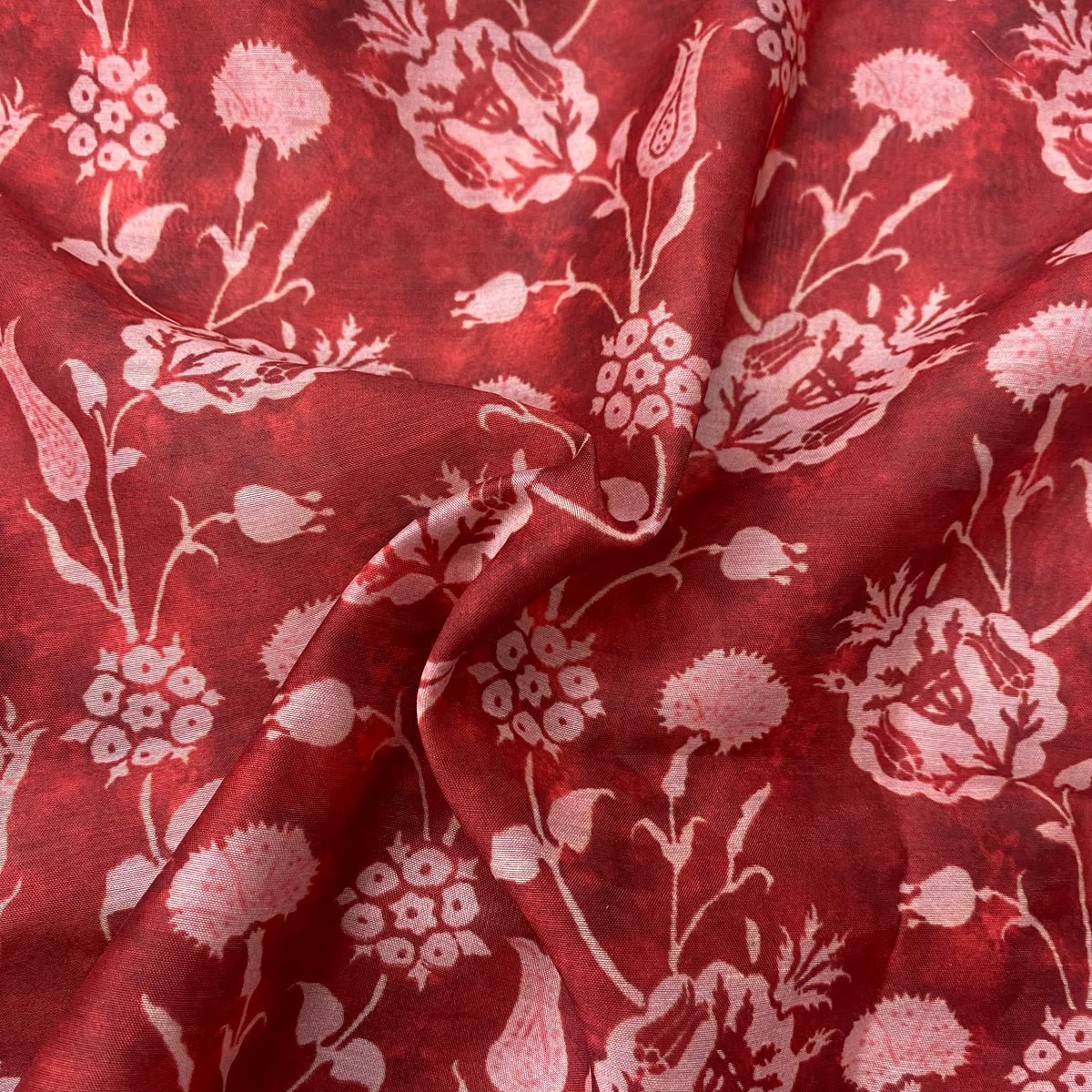 0.75 Meter - chanderi fabric with floral print on red