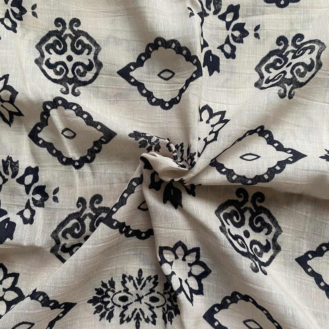 Ajrakh print on Pure linen fabric - indiefabstore