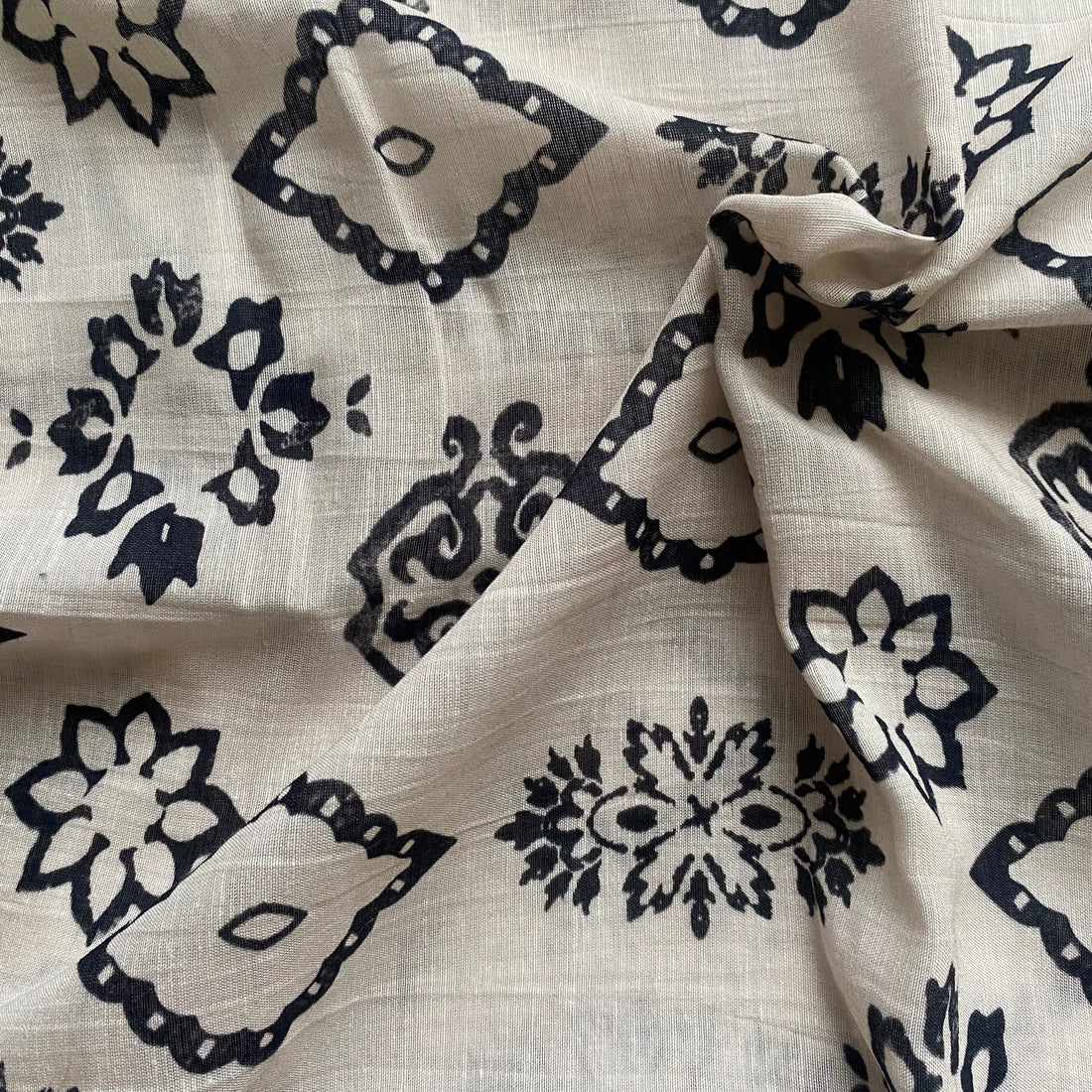 Ajrakh print on Pure linen fabric - indiefabstore