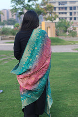 Bandhani ombre pattern silk jacquard dupatta- Shade 1 - indiefabstore