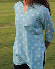 Bandhani print with delicate mirror work cambric cotton short kurta - indiefabstore