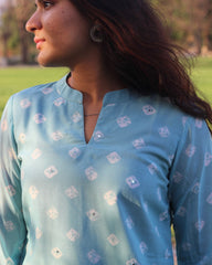 Bandhani print with delicate mirror work cambric cotton short kurta - indiefabstore