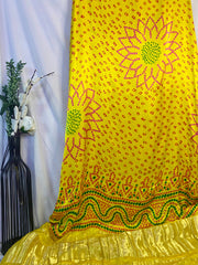 Bandhani print with flowers on Pure Gajji Silk Dupatta - indiefabstore