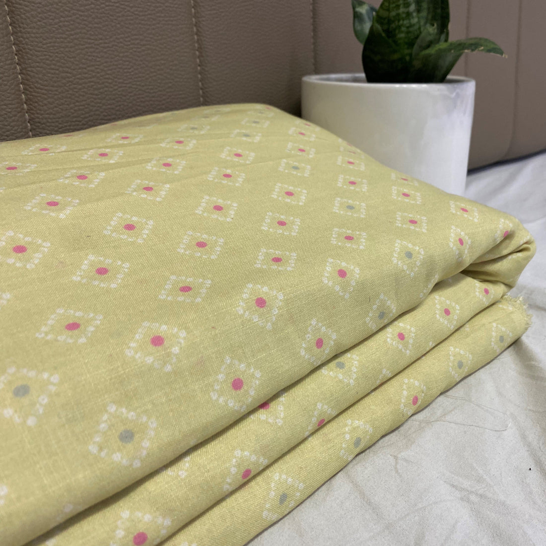 Cotton-Linen Fabric With diamond bandhej Print per meter - indiefabstore
