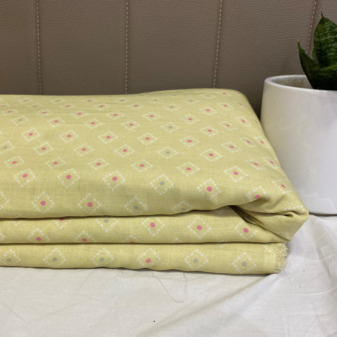 Cotton-Linen Fabric With diamond bandhej Print per meter - indiefabstore
