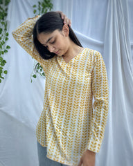 Cotton Linen yellow abstract short tunic - indiefabstore