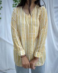 Cotton Linen yellow abstract short tunic - indiefabstore