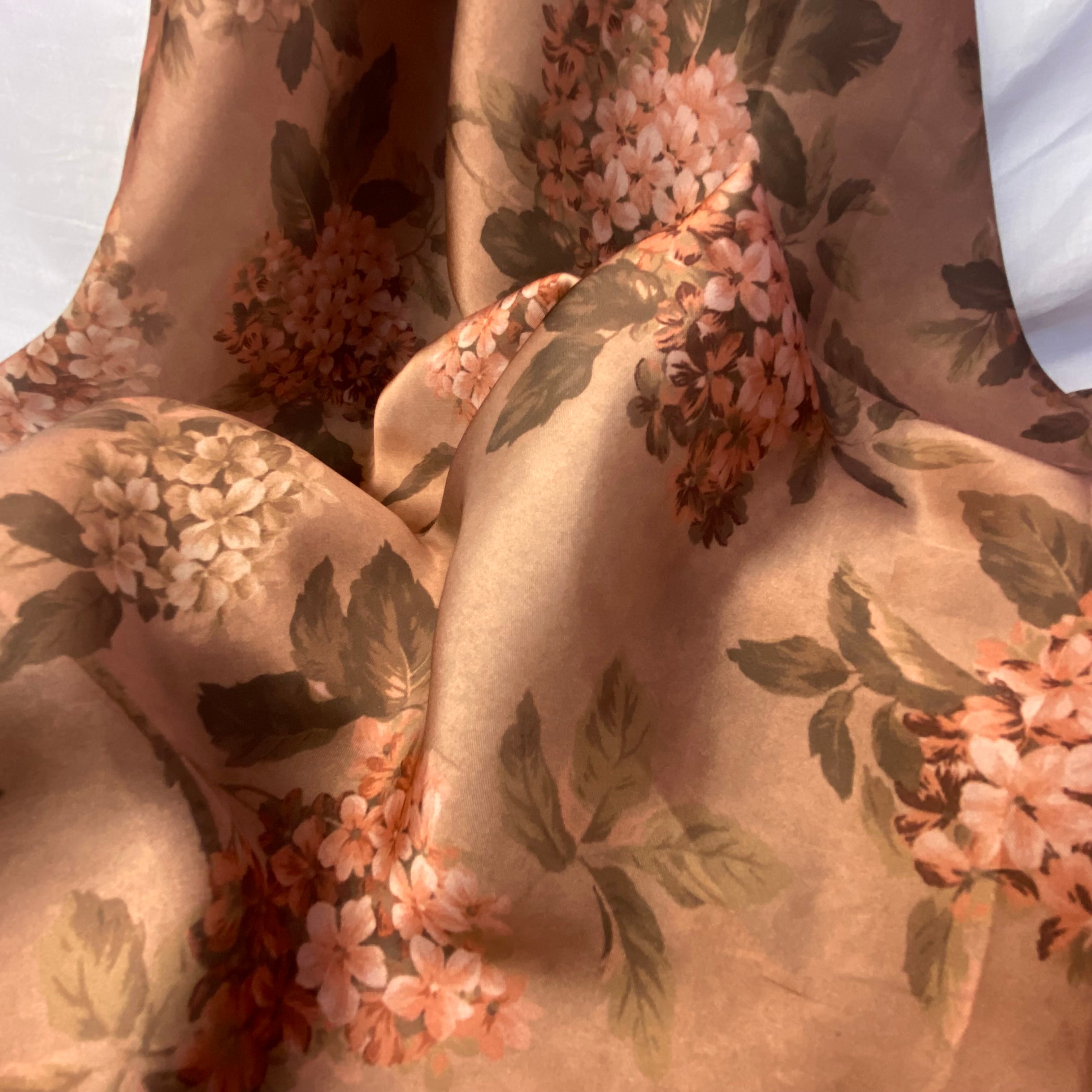 Earthy & Grey ground with aesthetic florals on Georgette Satin fabric per meter - indiefabstore