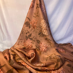 Earthy & Grey ground with aesthetic florals on Georgette Satin fabric per meter - indiefabstore