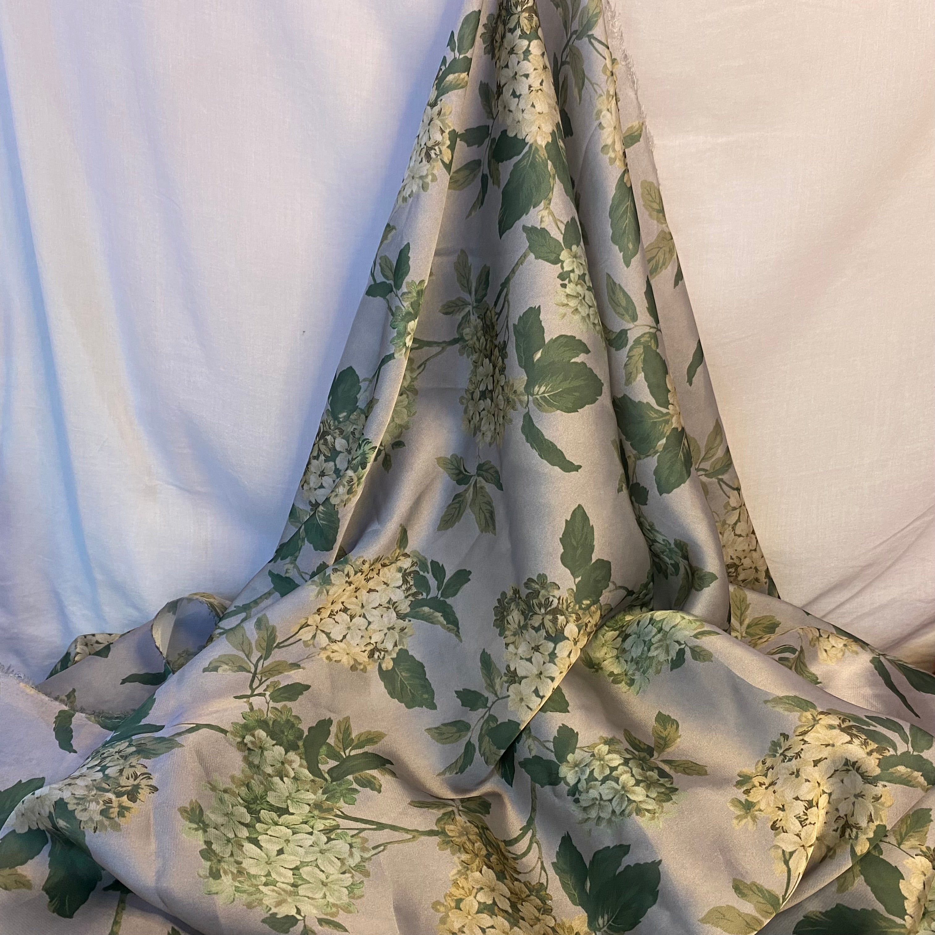 Earthy & Grey ground with aesthetic florals on Georgette Satin fabric per meter - indiefabstore