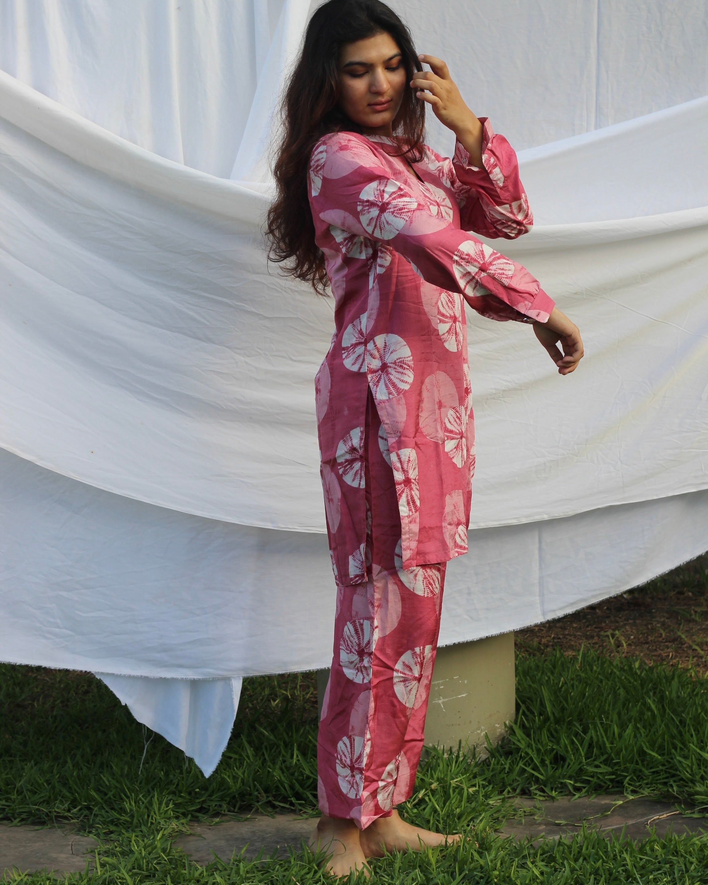 Pink Geometric Abstract Co-ord Set, Pure Muslin