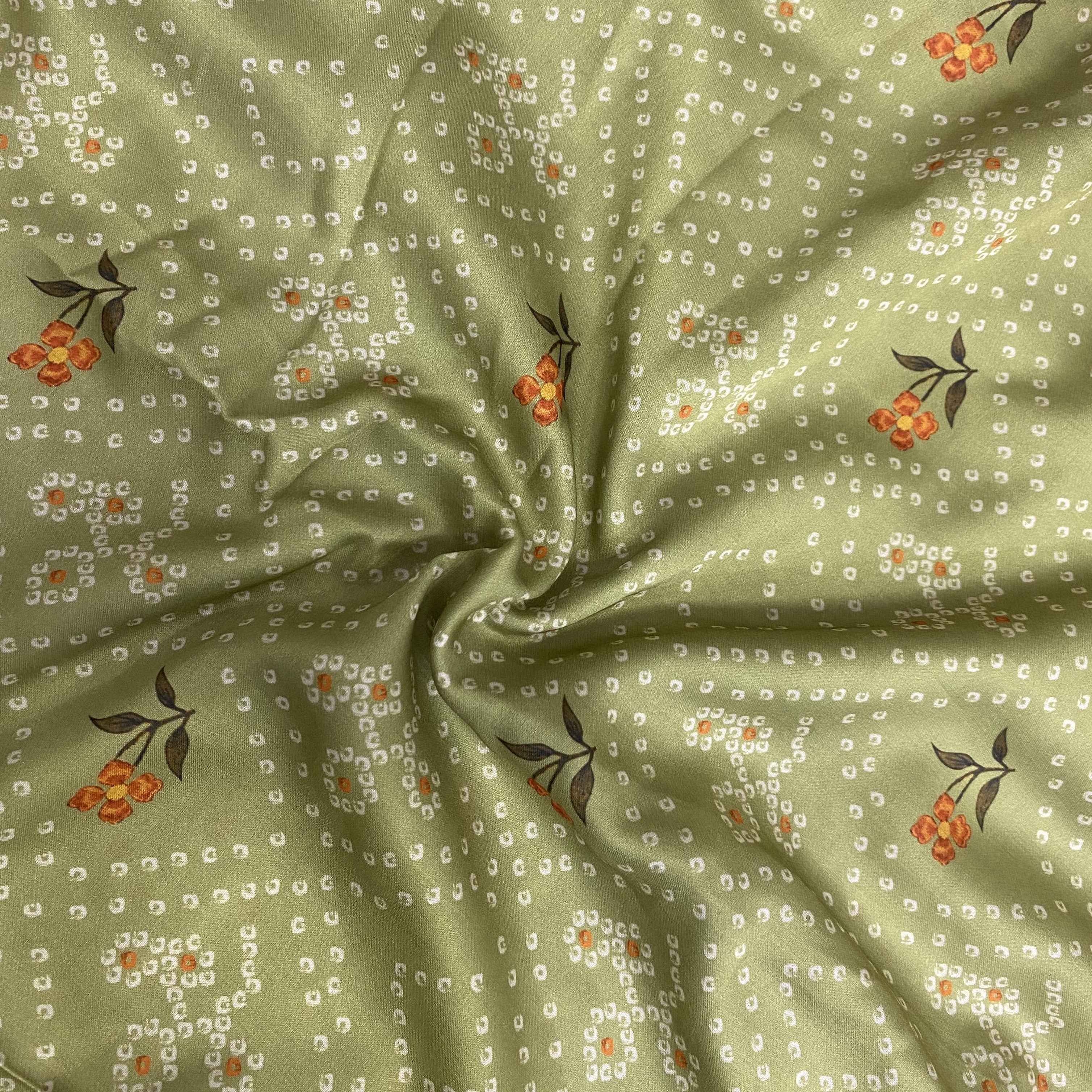 Green Bandini Print Rich Satin Fabric per meter - indiefabstore