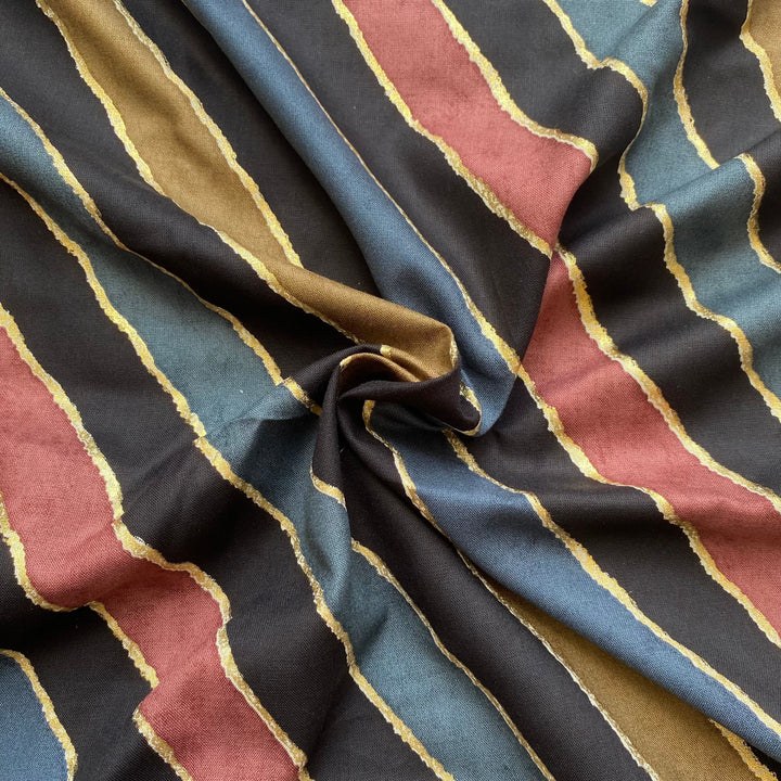 Leheriya print with foil on Rayon fabric per meter - indiefabstore