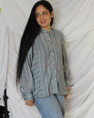 Loose fit: Cotton Linen multi coloured Stripes Shirt - indiefabstore