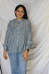 Loose fit: Cotton Linen multi coloured Stripes Shirt - indiefabstore