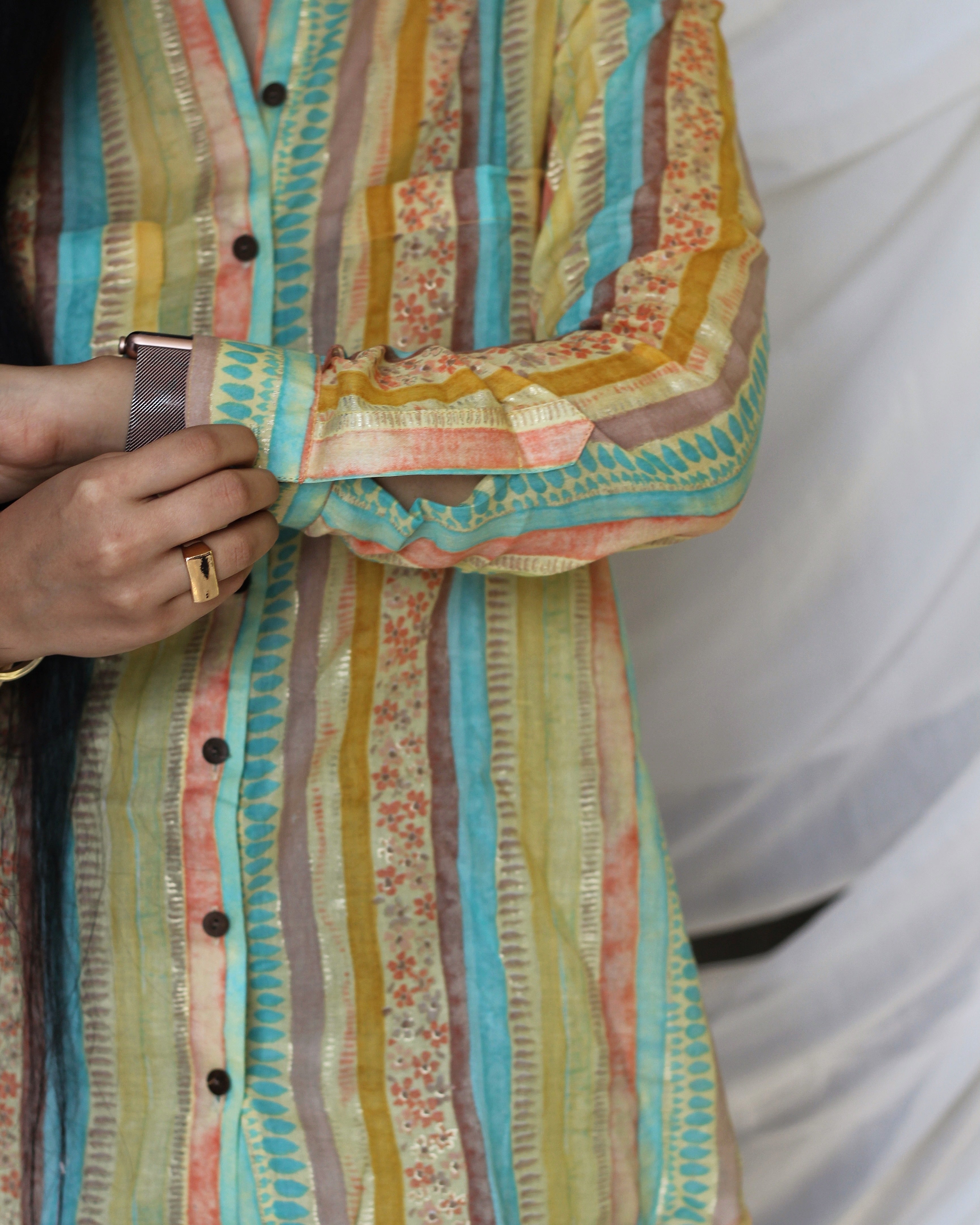 Multiprint contrast yellow stripes shirt - indiefabstore